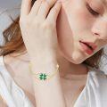 wholesale 925 Sterling Silver Green Enamel Cubic Zirconia Accent Four-Leaf Clover Chain Bracelet for Women-0-4