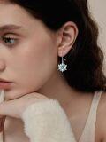 wholesale 925 Sterling Silver Teardrop Green Crystal Lotus Flower Dangle Earrings-0-2