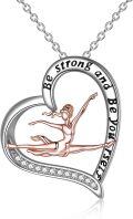 wholesale 925 Sterling Silver Be Strong & Be Yourself Gymnast in Heart Pendant Necklace-0-0