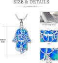 wholesale 925 Sterling Silver Blue Opal Tree of Life Hamsa Hand Pendant Necklace-0-3