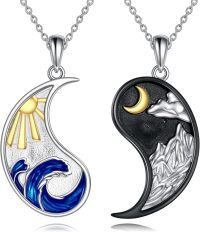 wholesale 925 Sterling Silver Yin Yang Tree of Life Pendant Necklaces for Couples Friendship Gifts-Yin Yang Sun And Moon Necklace
