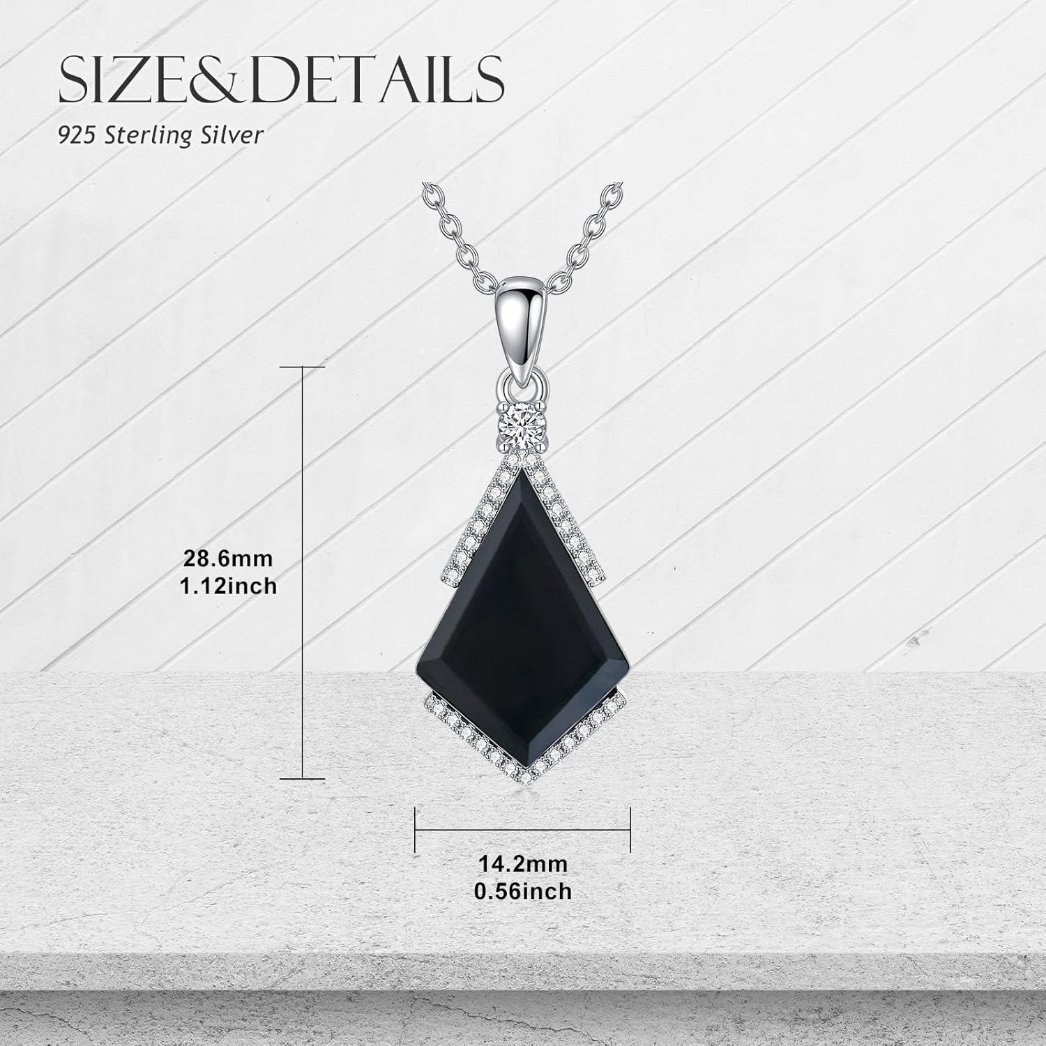 925 Sterling Silver Diamond Accent Triangle Shape Black Onyx Pendant Necklace 45cm Chain Length-0-3