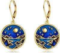 wholesale 925 Sterling Silver Starry Night Sky Leverback Dangle Earrings-Mountain earrings-sun and star