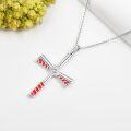 wholesale 925 Sterling Silver Baseball Bat & Glove Cross Necklace with Red Enamel Accents-0-3