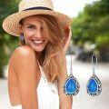 wholesale 925 Sterling Silver Turquoise Blue Agate Teardrop Earrings for Women Western Ethnic Dangling Birthstone Jewelry Gifts-0-5