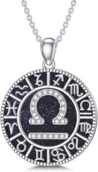 wholesale Sterling Silver Blue Sandstone 12 Zodiac Constellation Necklace for Women Men-7.Libra（9.23-10.22）