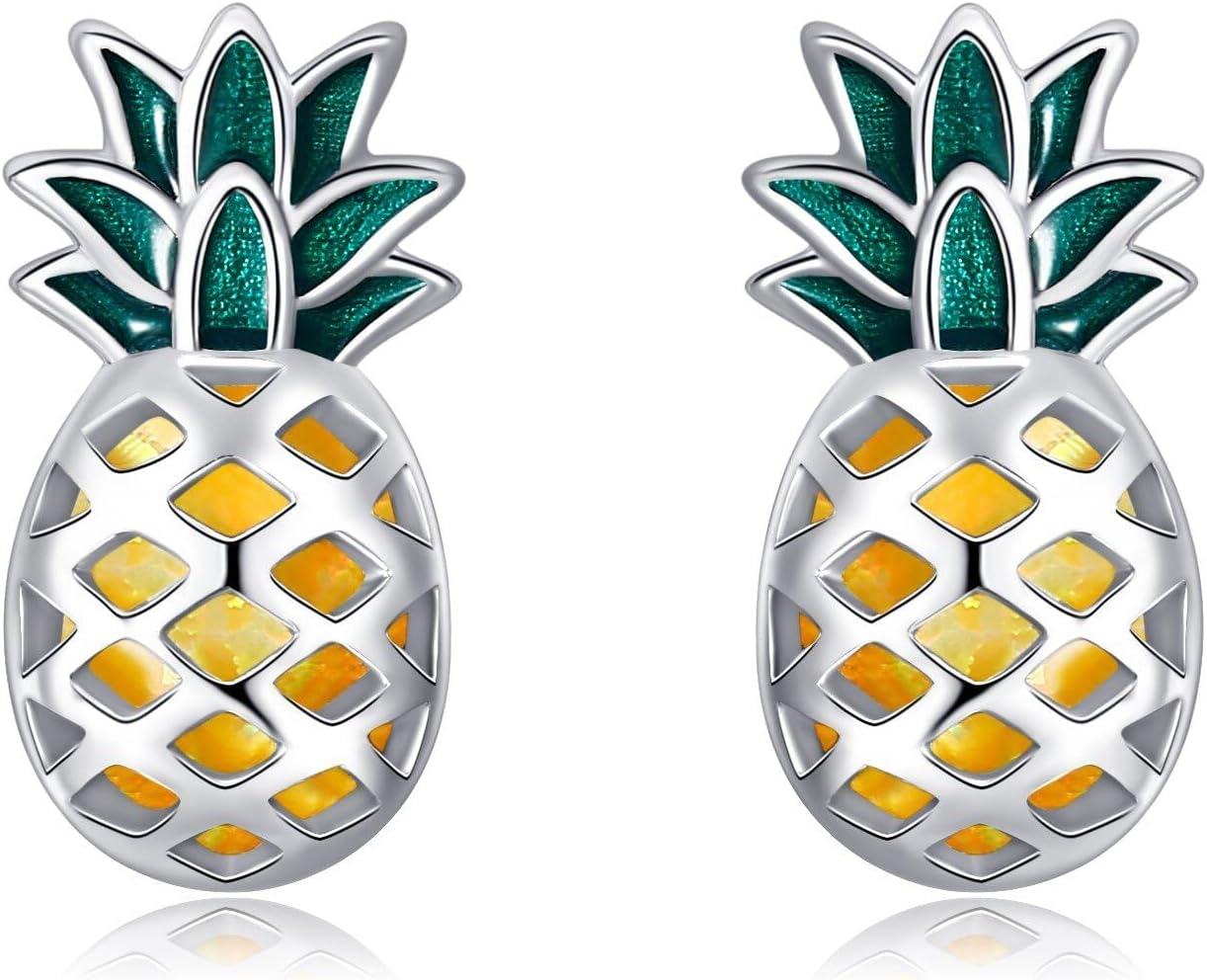 Sterling Silver Pineapple Golf Hammerhead Shark YinYang Mallard Duck Beard Dragon Stud Earrings-Pineapple