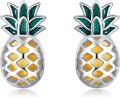 wholesale 925 Sterling Silver Pineapple Stud Earrings with Green Leaves and Yellow Slices-0-0