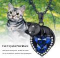 wholesale 925 Sterling Silver Blue Crystal Heart with Black Cat Charm Pendant Necklace for Women-0-1