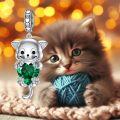 wholesale 925 Sterling Silver Emerald Cat Charm - May Birthstone Jewelry for Women, Gift for Her-0-4