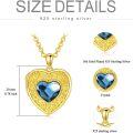 wholesale Gold 925 Sterling Silver Blue Crystal Heart Photo Locket Pendant Necklace for Women Girls  45cm Chain Length-0-4