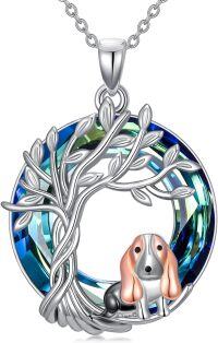 wholesale TOUPOP Dog Necklace For Women 925 Sterling Silver Tree Of Life Basset Hound Gift Necklaces Pendant Crystal Dogs Jewelry Birthday Christmas Dog Lovers Gifts For Women -undefined
