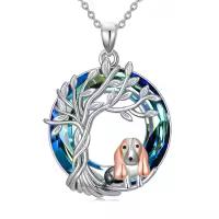 TOUPOP 925 Sterling Silver Crystal Tree Of Life Basset Hound Necklace-undefined
