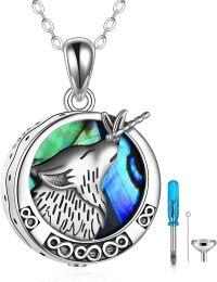 wholesale 925 Sterling Silver & Abalone Shell Wolf Dragonfly Urn Necklace for Ashes, Cremation Jewelry Memorial Keepsake Gift-Abalone Wolf