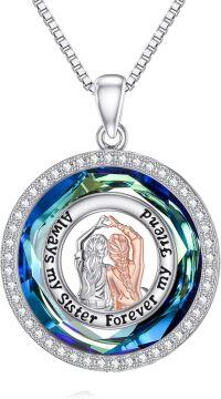 wholesale 925 Sterling Silver & Cubic Zirconia Sister Necklace Always My Sister Forever My Friend Gift for Women-blue