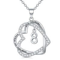 TOUPOP Sterling Silver Heart Pendant Necklace with Stone-undefined