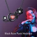 wholesale 925 Sterling Silver Black Rose Heart Pendant Necklace Gothic Jewelry-0-1