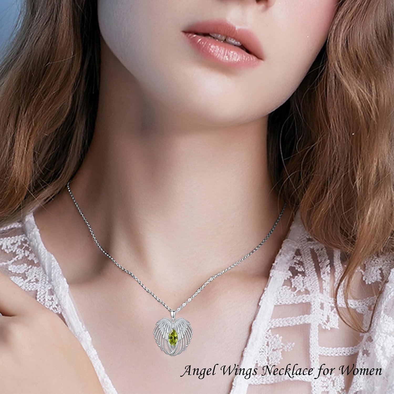  Sterling Silver Birthstone Angel Wings Necklace for Women -0-6