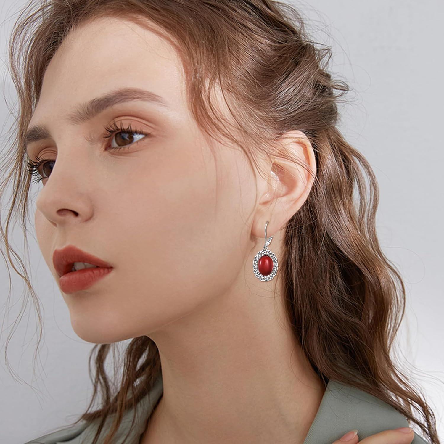 925 Sterling Silver Red Coral Filigree Drop Earrings-0-3