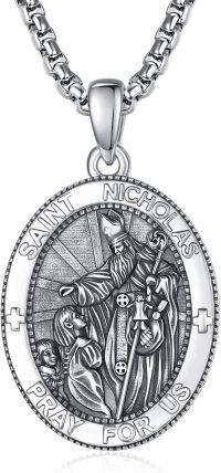wholesale Sterling Silver Patron Saint Medal Amulet Necklace for Men 2 5mm 22 +2 Chain-A49-Saint Nicholas