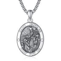 wholesale 925 Sterling Silver Patron Saint Medal Amulet Necklace for Men 2 5mm 22 +2 Chain-A49-Saint Nicholas