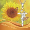 wholesale 925 Sterling Silver Celtic Sunflower Butterfly Cross Pendant Necklace for Women-0-5