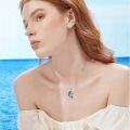 wholesale 925 Sterling Silver Blue Crystal Dolphin Pendant Necklaces with Moon and Star Charm  for Women Girls-0-3