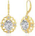 wholesale Gold 925 Sterling Silver CZ Flower Shape Leverback Earrings for Women-0-0