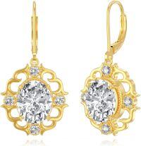 wholesale Gold 925 Sterling Silver CZ Flower Shape Leverback Earrings for Women-Gold Dangle 2