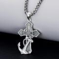 wholesale 925 Sterling Silver Mens Cross Necklace w/ 3D Anchor & Rope Design Pendant-0-2