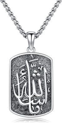 wholesale Sterling Silver Allah Necklace Islamic Muslim Arabic Calligraphy Dog Tag Pendant Jewelry Gift-Allah-Mashallah-Allah-Mashallah-Custom