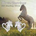 wholesale 925 Sterling Silver Heart-Shaped Horse Studs for Women - Hypoallergenic Jewelry-0-5