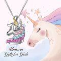 wholesale 925 Sterling Silver Pink Blue Crystal Rainbow Unicorn Pendant Necklaces for Girls Women's Gifts Birthdays Christmas Jewelry Accessories-0-5