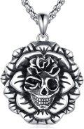 wholesale 925 Sterling Silver Skull Rose Pendant Necklace for Men Women Gothic-0-0