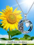 wholesale S925 Sterling Silver & Zircon Blue Crystal Sunflower Heart Necklace for Women Gift-0-1