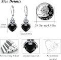 wholesale 925 Sterling Silver Black Heart Crystal Skull Gothic Drop Earrings-0-4