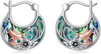 wholesale 925 Sterling Silver Abalone Shell Hummingbird Flower Round Hoop Earrings for Women-Hummingbird Abalone Hoop Earrings