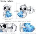 wholesale 925 Sterling Silver Hypoallergenic Blue Crystal Sloth Stud Earrings for Kids Adults-0-1