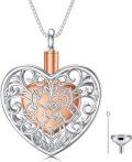 wholesale 925 Sterling Silver Heart Shaped Rose Filigree Memorial Keepsake Pendant Urn Necklace w/Filler Kit-0-0