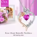 TOUPOP Sterling Silver Pink Tourmaline Heart Butterfly Pendant Necklace-0-2