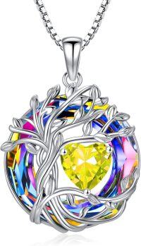 wholesale White Gold Yellow Gold Plated Sterling Silver Austrian Crystal Celtic Tree of Life Necklace-11-Nov-Citrine White Gold-Volcano Crystal