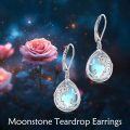wholesale 925 Sterling Silver Teardrop Moonstone & Lapis Lazuli Filigree Flower Drop Earrings-0-1