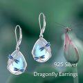 wholesale 925 Sterling Silver Blue Moonstone Dragonfly Drop Earrings for Women-0-2