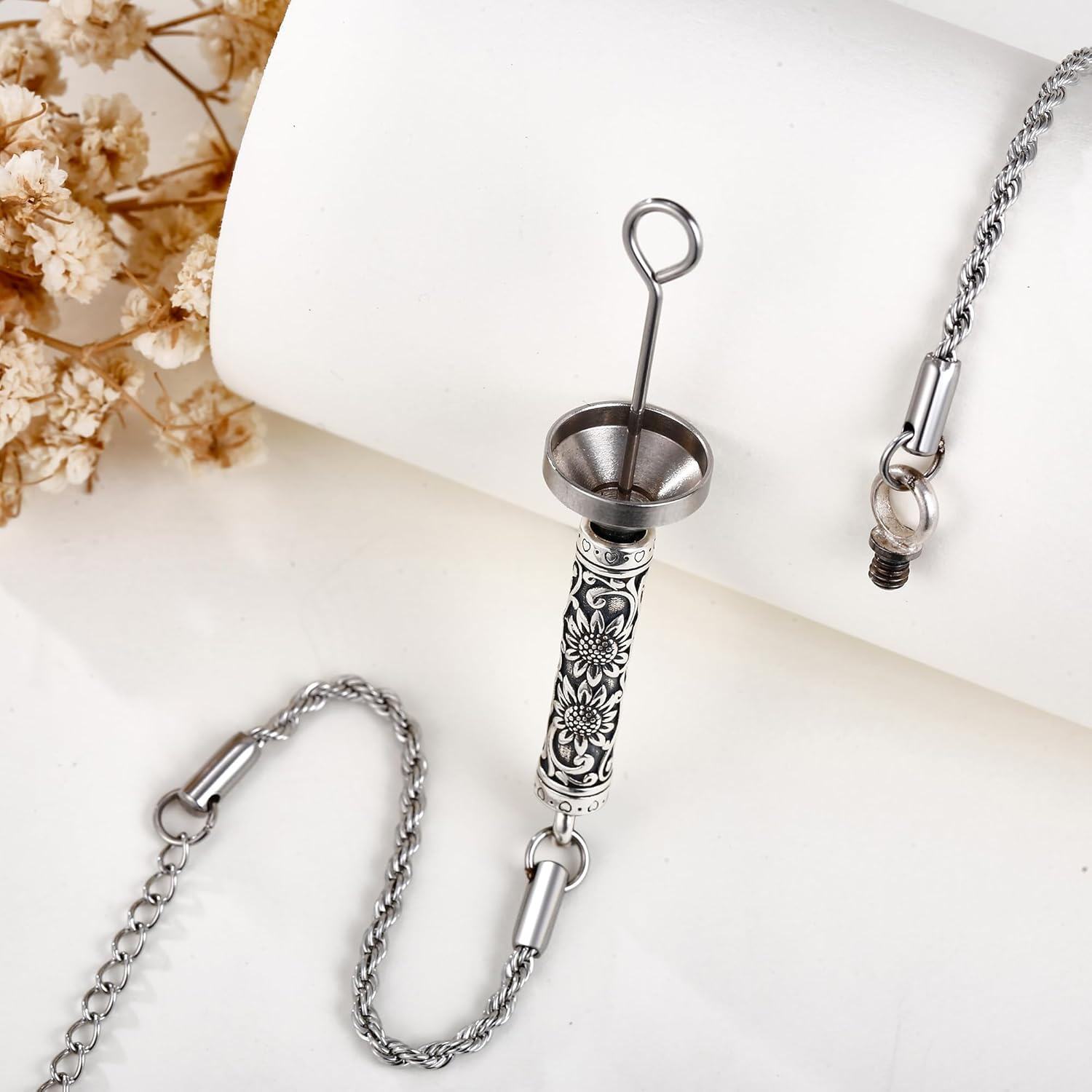 wholesale 925 Sterling Silver Cremation Jewelry Sunflower Memorial Bracelet with Funnel and Spoon Set for Ashes Keepsakes-0-2