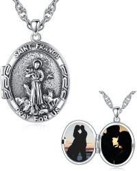 wholesale Sterling Silver Photo Locket Saint Pendant Necklace Religious Jewelry Gift-Locket Only St Francis-Customized Text St Francis-Customized Photos+Test St Francis-Customized Photos St Francis
