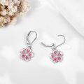 wholesale 925 Sterling Silver Pink Enamel Cherry Blossom Heart Drop Earrings 4cm Long-0-3
