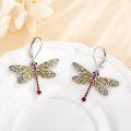 wholesale 925 Sterling Silver Yellow Enamel Red Crystal Dragonfly Leverback Drop Earrings-0-1