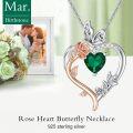 wholesale TOUPOP May Birthstone Necklace 925 Sterling Silver Rose Heart Emerald Necklace Heart Butterfly Pendant Necklace Jewelry Anniversary Birthday Christmas Gifts For Women Her Wife Girlfriend Mom -0-2