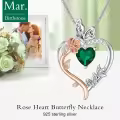 TOUPOP Sterling Silver Emerald Heart Butterfly Pendant Necklace-0-2