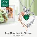 TOUPOP Sterling Silver Emerald Heart Butterfly Pendant Necklace-0-2
